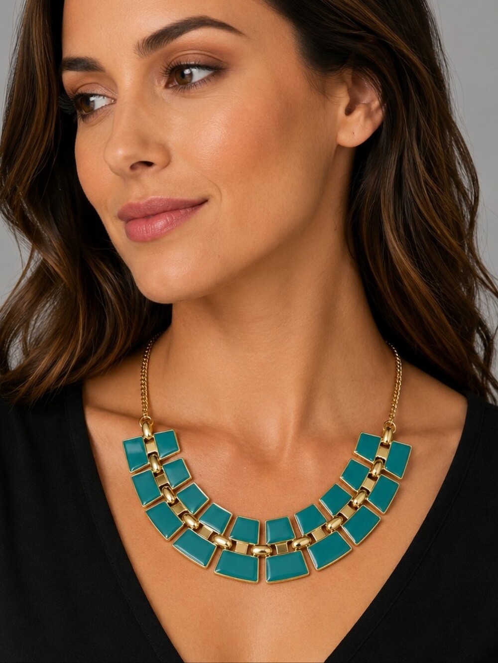 5/$25 Teal Geometric Cleopatra Style Punk Bib Necklace